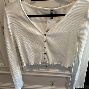 White Ribbed Long-Sleeve